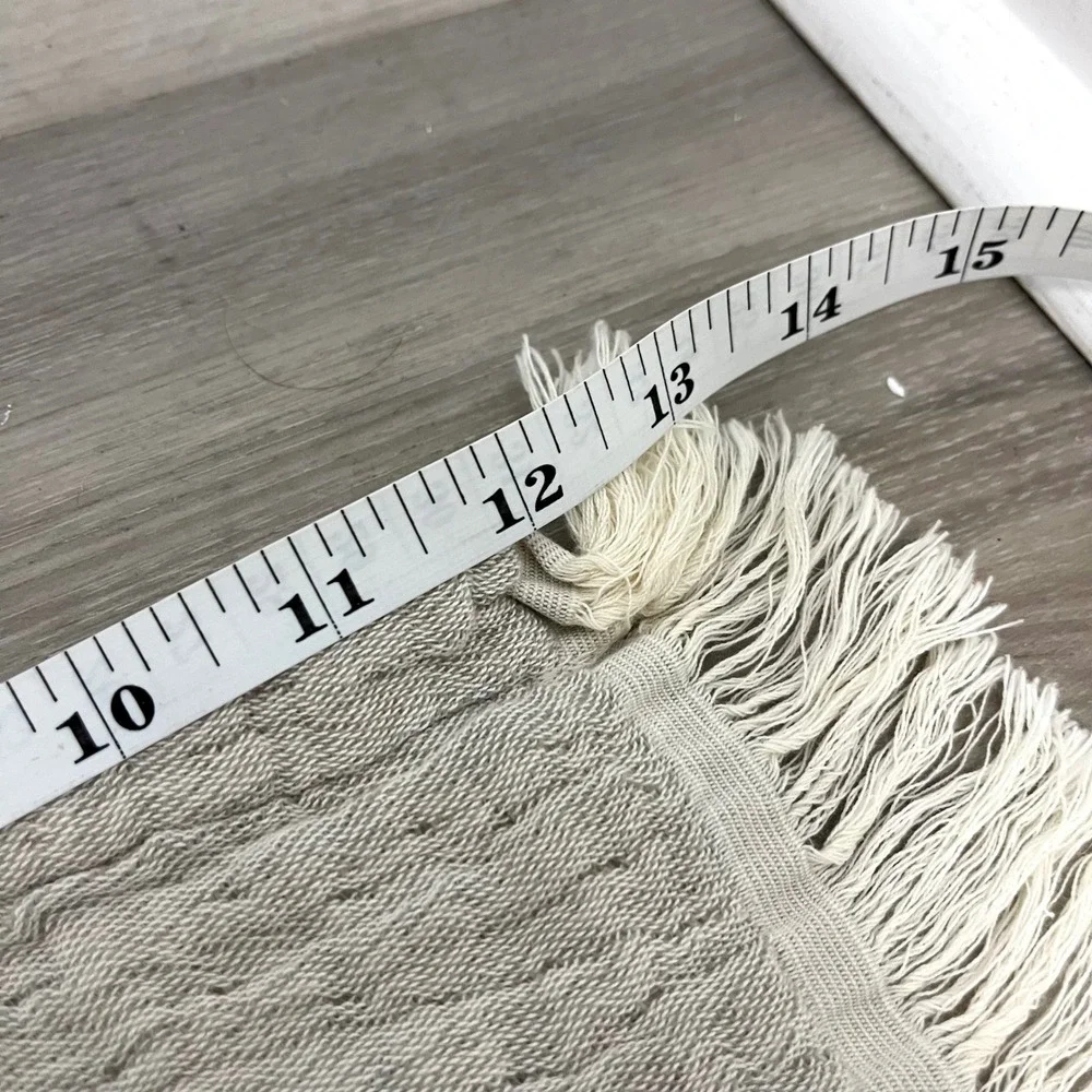 Piscatextil Beige 100% Cotton Fringed Textured Throw Blanket in OS